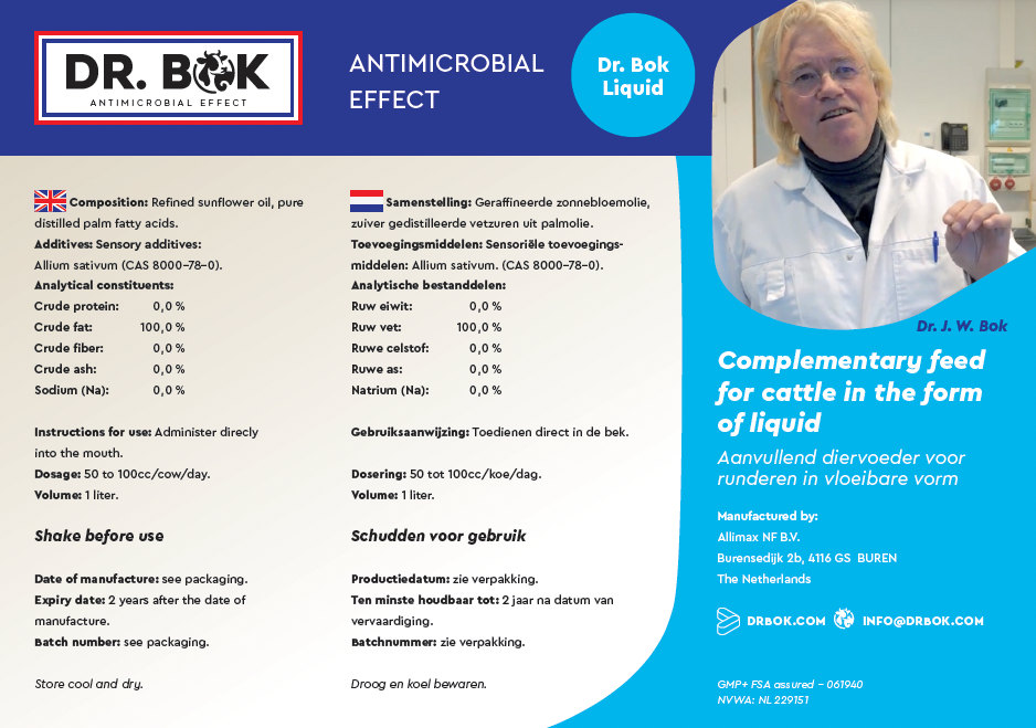 Easy Farming Dr Bok Liquid diervoeder voor vee, vloeibare supplementen voor gezonde dieren, in een transparante fles.